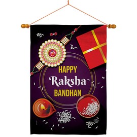 Ornament Collection Raksha Bandhan House Flag Dowel Set Celebration Festival Rakshabandhan Rakhi Siblings Hindu Ceremony Decoration Banner Small Garden Yard Gift Double-Sided, Made in USA
