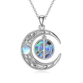 YAFEINI Peace Sign Necklace Sterling Silver Moon Vintage Celtic Necklace Jewellery Gifts for Women Girls Mother Daughter Girlfriend Wife Sisters, Sterling Silver