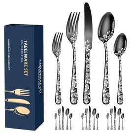 Aoresac Besteck-Set für 4 Personen, 20 Stück, aus Edelstahl, poliertes Muster, mit Blumenspiegel, inklusive Messer, Gabel für Küche, Restaurant, Party