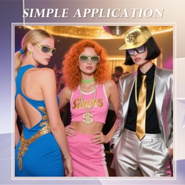 Zobnexts 90s Hip Hop Costumes for Men Women 80s Rapper Accessories Gold Chain Punk Sunglasses Dollar Sign Ring Cap Jewelry