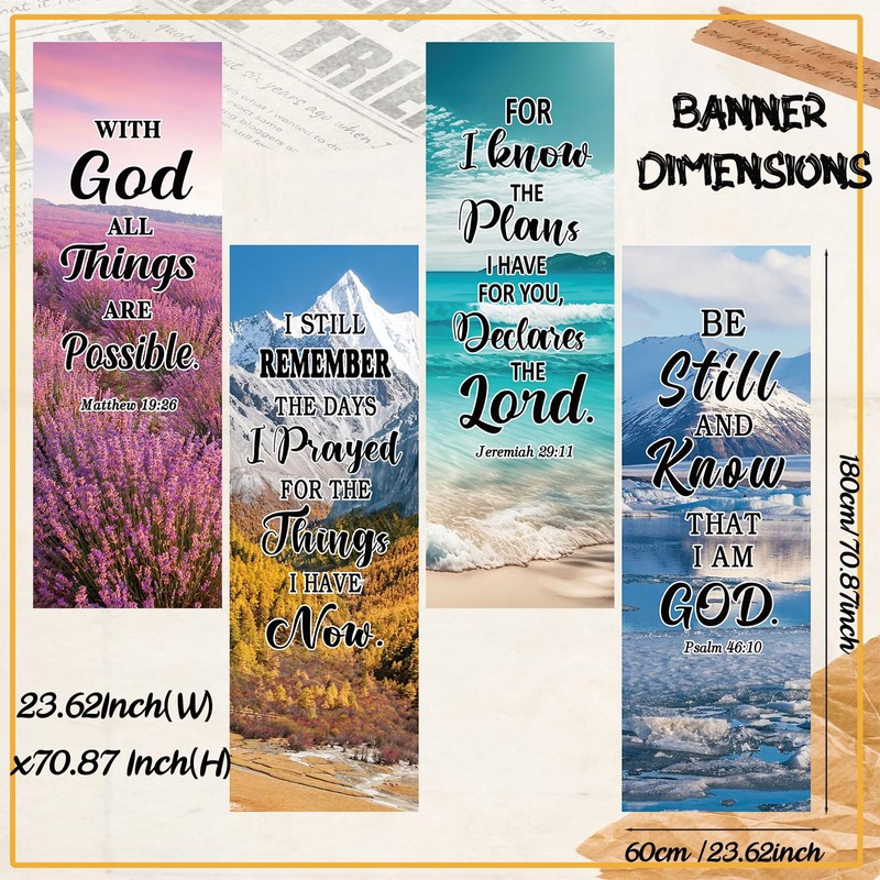 Moukeren 4 Pcs Church Banners with Scripture Religious Porch Banners