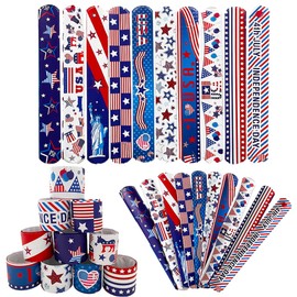 50Pcs 4th of July Slap Bracelets Wristbands Independent Day Decorations Decor Accessories Party Favors Gifts for Kids Boys Girls