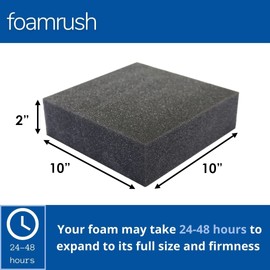 FoamRush 2" x 10" x 10" Charcoal Upholstery Foam Cushion High Density, Dining Chair Cushions, Square Foam, Wheelchair Seat Cushion Replacement, Couch Cushion Replacement