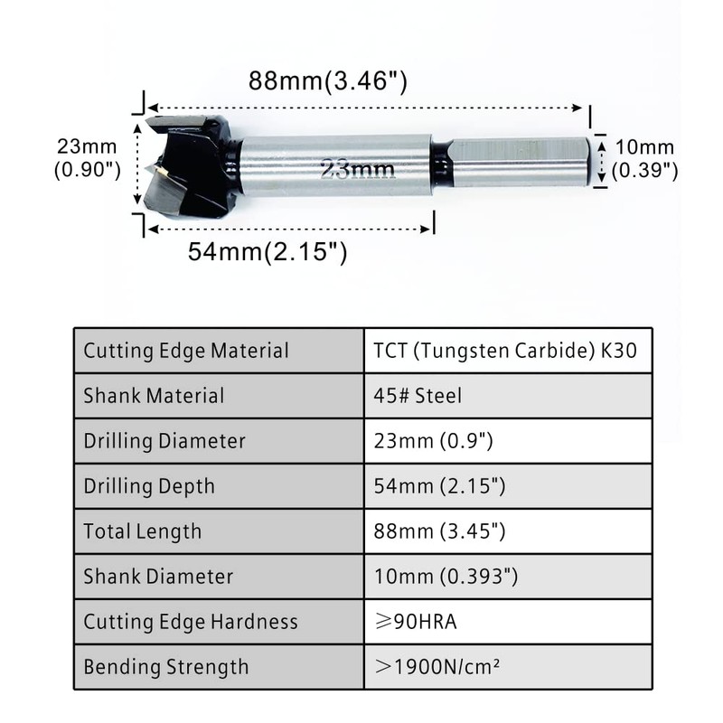 Forstner Drill Bits 23mm Tungsten Carbide Wood Hole Saw Auger