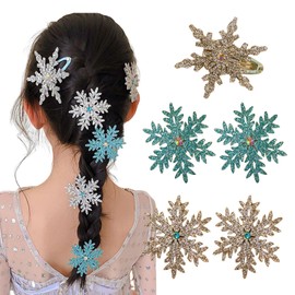 Snowflake Hair Clips Christmas Hair Accessories for Women, 5 PCS Blue Sliver Glitter Snowflake Hair Barrettes Hairpins Christmas Decorations Gifts