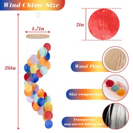 Seashell Wind Chimes for Outside - Handcrafted Colorful Spiral Shape Capiz Shells Windchime Coastal Style Decor for Indoor/Outdoors, Garden & Beach Hanging Decor for Wind Chimes Lovers and More