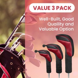Golf Club Head Covers Woods Driver Fairway Hybrid 3 Pack Set, Headcovers Men 1 3 5 7 X Interchangeable Number Tag, Fit All Wood Clubs for Men Women (New Red-1 Driver&1 Fairway&1 Hybrid)