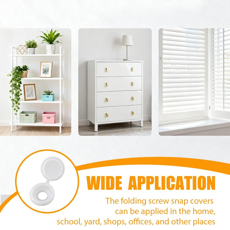 150 PCS White Screw Caps Plastic Hinged Screw Cover Caps,
