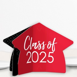 Big Dot of Happiness 8 Count Red Graduation 3D Centerpiece Table Decorations, Freestanding Class of 2025 Grad Party Centerpieces