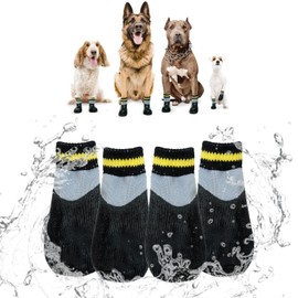 Hjumarayan Pack of 4 Dog Socks Waterproof Non-Slip Dog Shoes Paw Protection Dog Shoes Indoor Outdoor Non-Slip Stopper Socks for Dogs Puppies Black (4#)