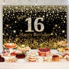 Sweet 16th Gold Happy Birthday Backdrop Black and Gold Birthday
