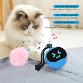 GoldSuccess Interactive Cat Toy Ball with Remote Control, Automatic Moving Cat Toy Ball with Feather Tail, USB Rechargeable,Electric Cat Toy for Chasing and Hunting Automatic Rolling Chase Ball(Blue)