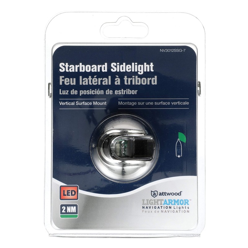 Attwood NV3012SSG-7 LightArmor™ 2-Mile Vertical Surface Mount Navigation Light, Green