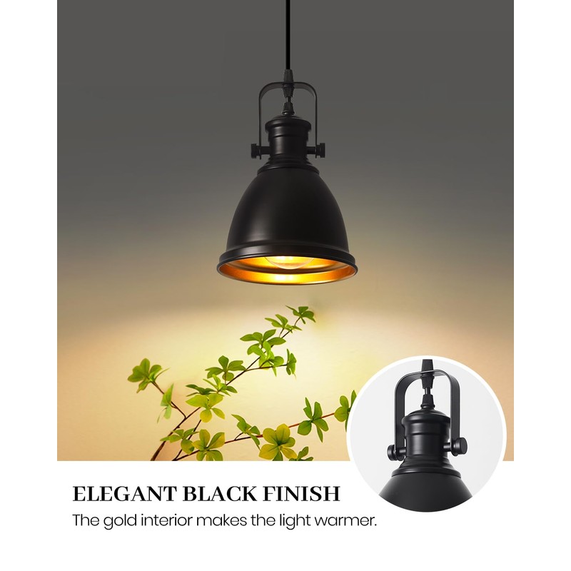 COTTMIC Black Pendant Lights Kitchen Island 3 Pack, Vintage Pendant