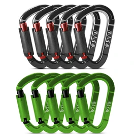 FVW 10 Pack Heavy Duty Climbing Carabiners, 25KN UIAA Certified Auto Locking Climbing Clips for Hammocks, Swing, Locking Dog Leash and Harness, Camping, Hiking & Utility (Black*5&Green*5)