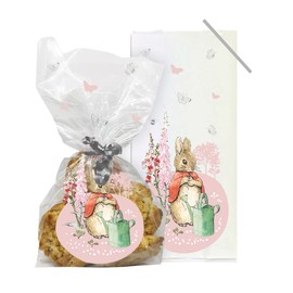 Anniversary House 20 Pieces Beatrix Potter Flopsy Bunny Treat Bags, BOPP Cellophane Bags, 12.5 x 28.5cm, Including Twist Ties, M589