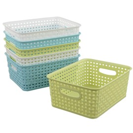 Qskely 6-Pack Plastic Storage Baskets/Bins Organizer for Bathroom