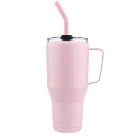 Deitybless 40 oz Tumbler with Handle, Double Wall Vacuum Sealed Stainless Steel Insulated Slim Tumblers, Vacuum Travel Mug Gift for Hot Cold Drinks with Cleaning, Pink