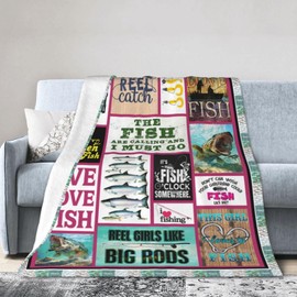 Fishing Blanket Fish Decor Throw Blanket Gifts for Girls Fishing Lover Women Ultra Soft Cozy Fuzzy Plush Fleece Flannel Bedding Fishin Blanket for Boys Kids Men Adults Bed Sofa 40"X50"