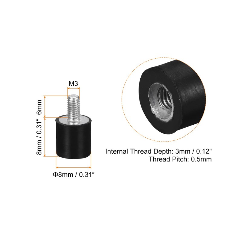 sourcing map Rubber Mounts 10pcs M3 Male/Female Vibration Isolator Shock