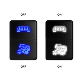 [LIGHTBAR/Rock Light] Dual Function/Dual Color Push Button Replacement for Toyota Tacoma Tundra 4Runner Sequoia etc - Size 0.87 x 1.28 in - Blue-White/Blue-White