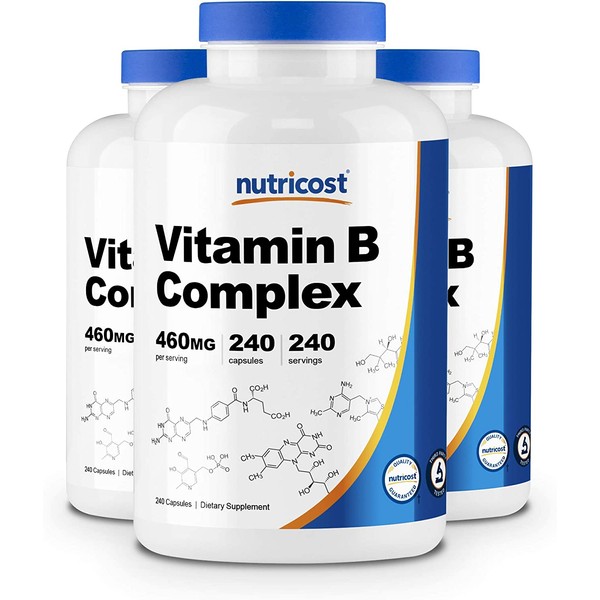 Nutricost High Potency Vitamin B Complex 460mg, 240 Capsules (3 Bottles) - with Vitamin C