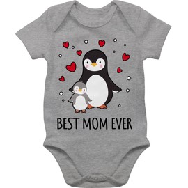 Shirtracer - Baby Bodysuit Boy Girl - Mum - Best Mom Ever - Penguins, 7 mottled grey