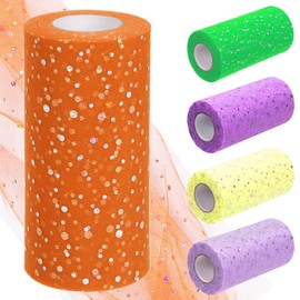 Tanstic 6 inch x 50 Yards (150 feet) Glitter Tulle Rolls Sequin Tulle Fabric Glitter Fabric Rolls for Wedding Birthday Gift Wrapping (Orange)