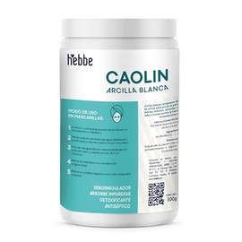 HEBBE - ARCILLA BLANCA  Mascarillas Faciales y Corporales  Contenido 500 gr  Purifica y Suaviza la Piel  Controla Exceso de Grasa  100 Natural y Sin  
