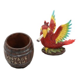 Ebros Vintage Stash Parrot Scarlet Macaw On Pot Nesting On Leaves ATOP Mead Barrel Decorative Jewelry Box Figurine Trinket Secret Box Whimsical Decor Statue