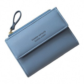 Bifold Leather RFID Blocking Wallet for Women Mini Ladies Purse with Coin Pocket, with Zipper Buckle, Credit Card Holder Coin Purse PU Small Short Wallet (Blue)