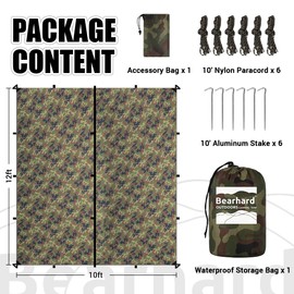 Bearhard 10 x 10 ft/10 x 12 ft Waterproof Rainfly Tarp for Hammock or Tent, Lightweight Multifunctional Camping Shelter for Backpacking, Travel, Outdoor Adventures