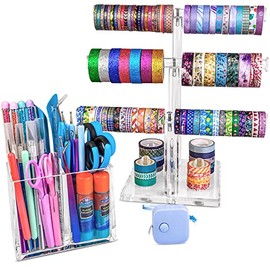Washi Tape Organizer Storage & Scrapbooking Supplies Holder. Compact, Verticle Design of Washi Tape Holder Saves You Space. Tape Rack Makes Perfect Washi Tape Storage or Masking Tape Organizer.