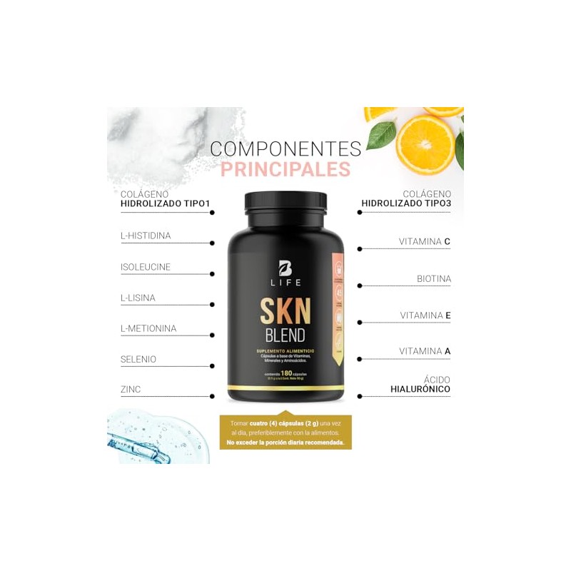 Skn Blend 180 Cápsulas 2000 Por Porción Colágeno Tipo Iii