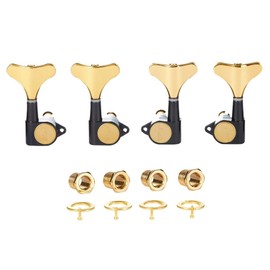 KAISH 4 String 2R2L 18:1 Sealed Bass Tuners Bass Guitar Tuning Keys Tuning Machine Heads for Ibanez/Yamaha Style Acoustic/Electric Bass Black with Gold