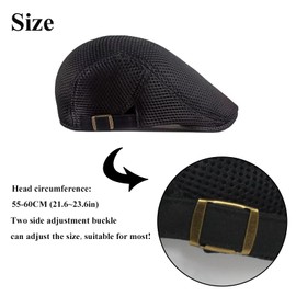Flat Cap Men's Summer Flat Cap Summer Mesh Flat Cap Newsboy Peaked Cap Men's Summer Hat Cap Flat Cap Adjustable 55 cm - 60 cm, black