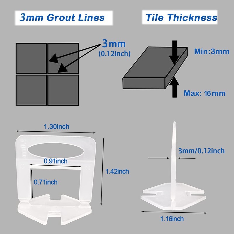 Tile Leveling System 300Pcs 3mm for Professional Ceramic Tile and