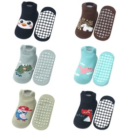 FedMois Pack of 6 Baby Toddler ABS Non-Slip Socks Sneaker Socks Animal Motifs Cotton, penguin