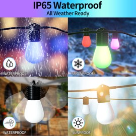 alitade Smart Colorful LED Outdoor String Lights with Remote and WiFi Control, RGB Warm White (Real 2700K) 47FT Outside Lights with APP Control, Dimmer and Timer, IP65 Patio Light Outdoor Waterproof