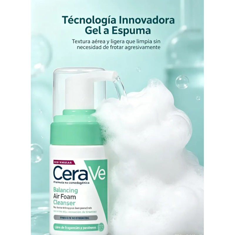 Cerave Limpiador Facial Balancing Air Foam Gel Limpieza 148m