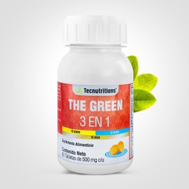 The Green 3 en 1 - Suplemento Natural para Apoyo Metabolico y Energia - Te Verde, Blanco, Rojo, Toronja, Jengibre, Nopal, L-Carnitina y Vitaminas B - 60 Tabletas.