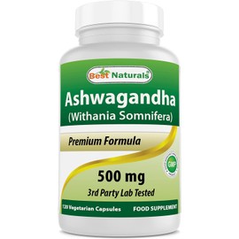 Best Naturals Ashwagandha Capsules for Relaxing Stress and Mood, 500 mg, 120 Count