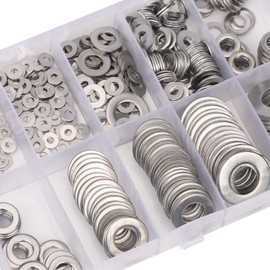 MEZOKUCEL 580PC 304 Stainless Steel Flat Washer, 9 Size Washers Assortment Kit (M2 M2.5 M3 M4 M5 M6 M8 M10 M12) for General Manufacturing, Maintenance and Repair (580PC)
