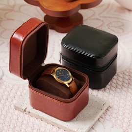 Yaliang Single Watch Box, Compact PU Leather Protective Box with Removable Pillow, Small Watch Storage Holder Boxes for Men Women(Black)
