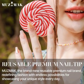 MUZMAK Reusable Press on Nails Long Medium Short 36Pcs Pink Fake Nails with Designs Red french tip Cute Gel (Aurora​(Coffin))