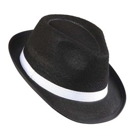 Gangster Felt Black withWhite Band 20s 30s Gangster Hats Caps & Headwear for Fancy Dress Costumes Accessory