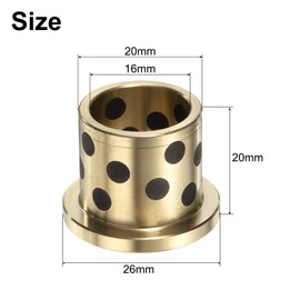 sourcing map 4pcs Flange Sleeve Bearings 16mm Bore x 20mm OD x 20mm Height, Wrapped Oilless Flange Bushings Brass Graphite, Oilless Lubricating Cast Brass Bushing
