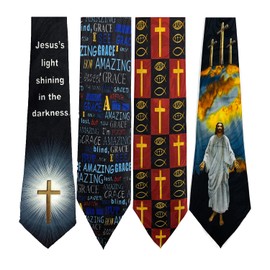 Pack of 4 Novelty Print Mens Neckties Christian Religious Jesus Neck Tie (12)