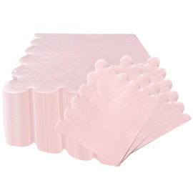 50 Pieces 3-ply Light Pink Napkin Disposable Scalloped Cocktail Napkins Beverage Napkins Dessert Napkins Paper Napkins for Wedding Birthday Party Paper Dinner Napkins Suitable for Party Supplies