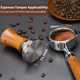 V5 Espresso Tamper, 53.3MM 2 Spring-Loaded Calibrated Tamper with Stainless Steel Ripple Base, Walnut Wooden-Handle Tamper Compatible with Breville 54mm Portafilter